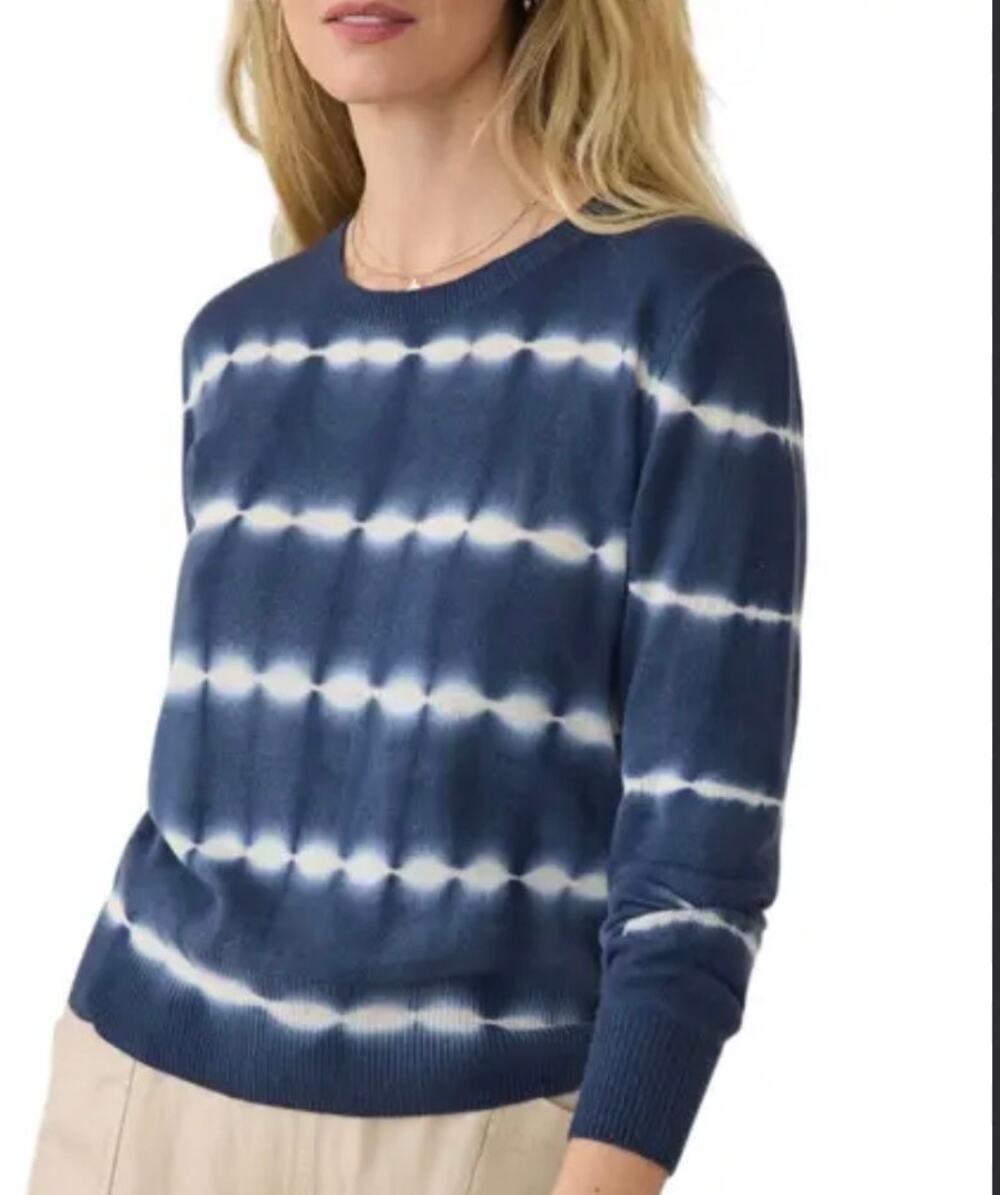 Faherty Women’s Crewneck Sweater 100% Cashmere Navy blue/ white cropped size XS